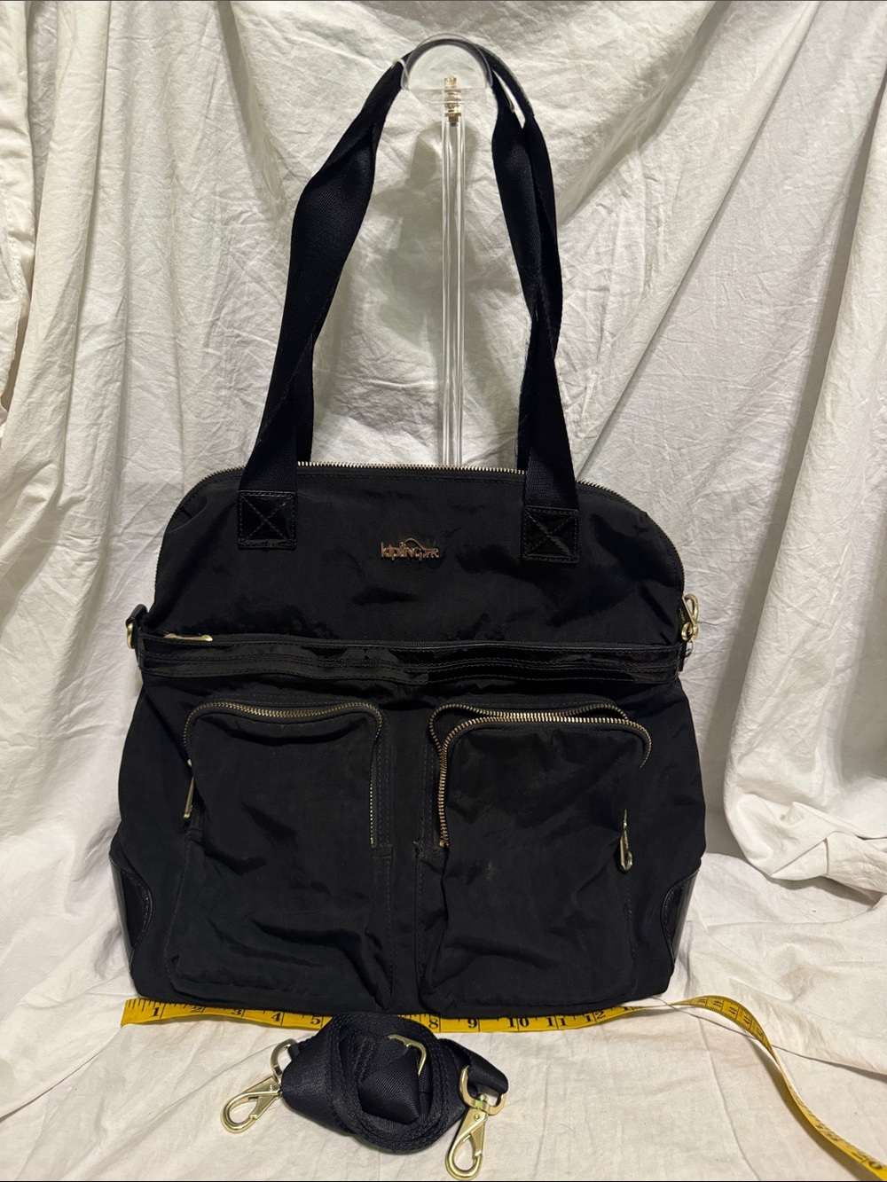 kipling black nylon bag with gold-tone hardware